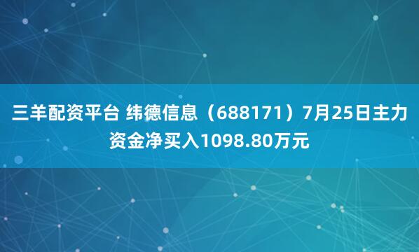 三羊配资平台 纬德信息(688171)7月25日主力资金净买入1098.80万元