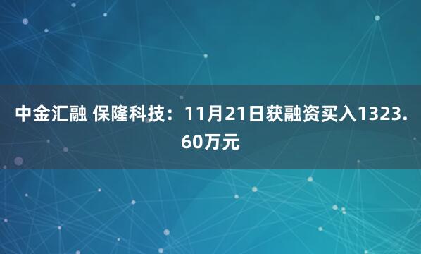 中金汇融 保隆科技：11月21日获融资买入1323.60万元